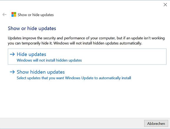 Win 10 Updates verstecken (Screenshot: ZDNet.de)