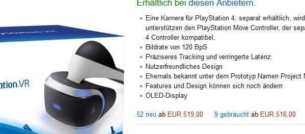 Amazon-Preise PS4 VR am 16.10.2016 Amazon-Preise PS4 VR am 16.10.2016 (Screenshot: Channelbiz.de)